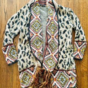 Leopard Print Cardigan with Fringe
